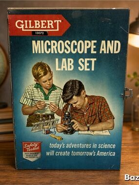 Vintage Gilbert Microscope Lab Set 13033 w/ Original Book & Case